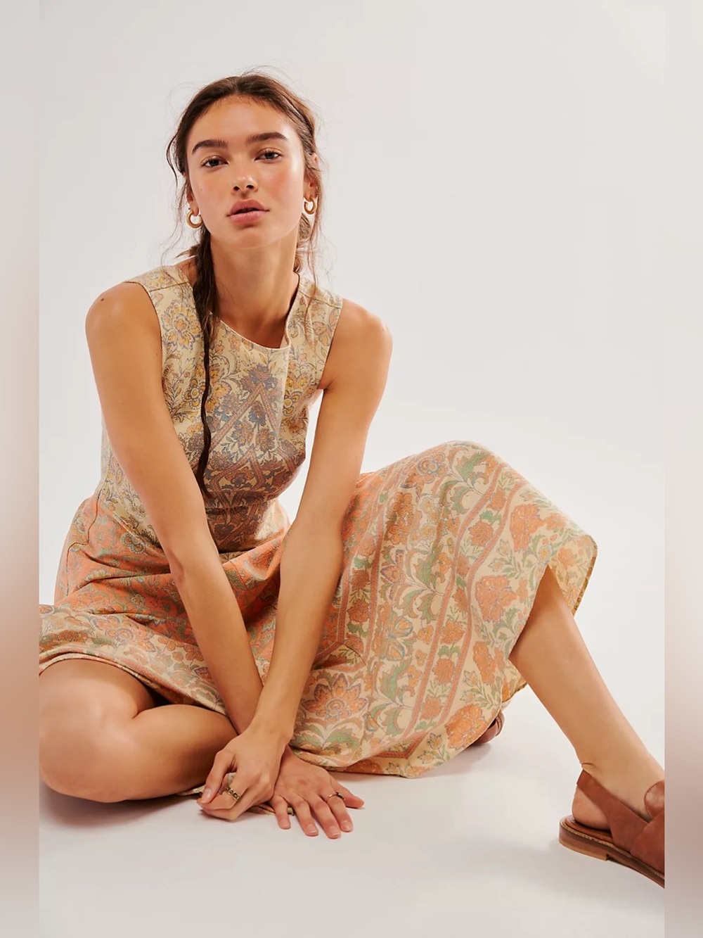 Free People Malena Maxi Dress Paisley Boho Sleeveless Linen Backless Dress - Picture 3 of 7